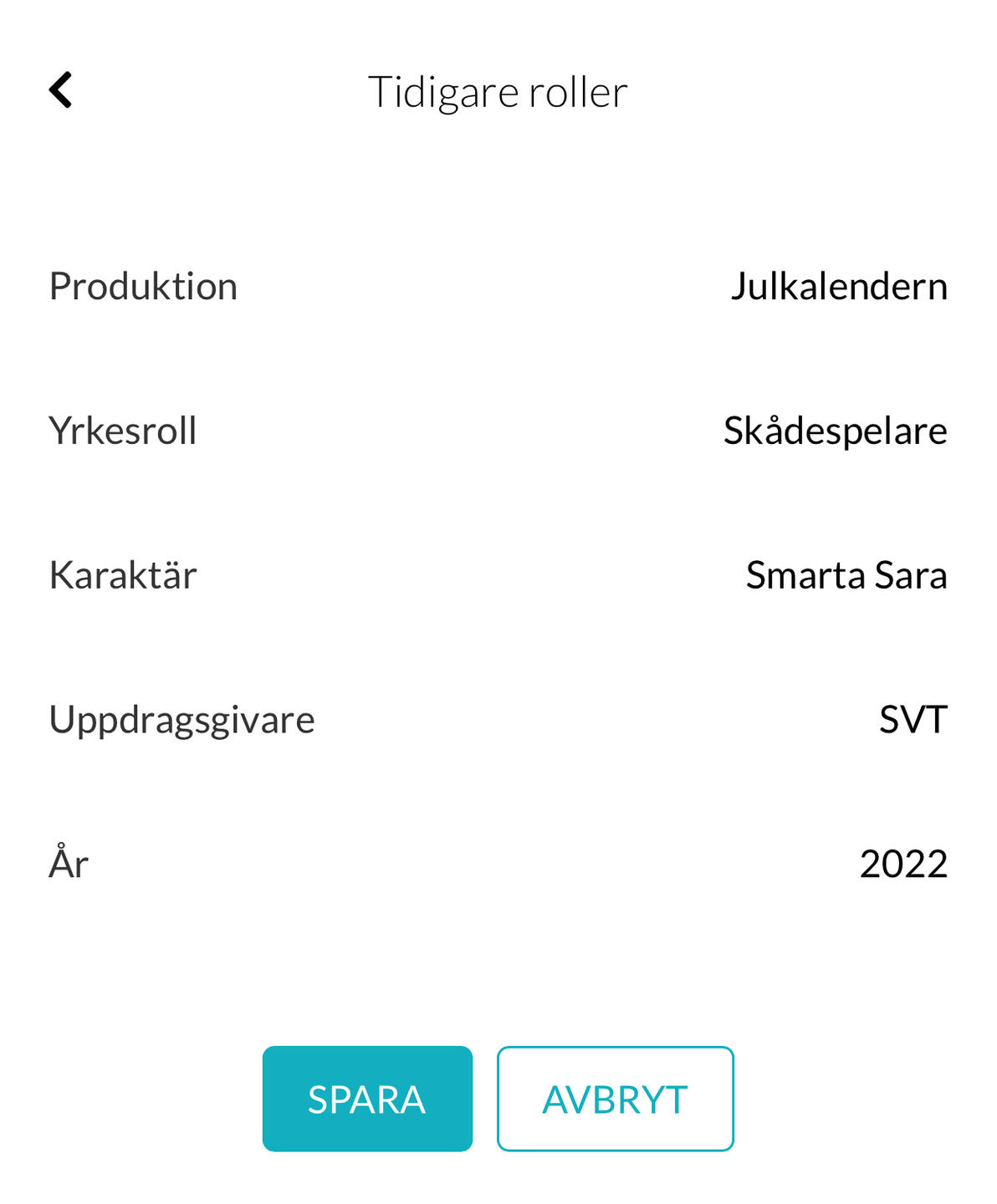 &quot;Tidigare roller&quot; UI på Statist.se